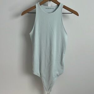 ABERCROMBIE & FITCH refined seamless rib fabric scuba bodysuit light blue small